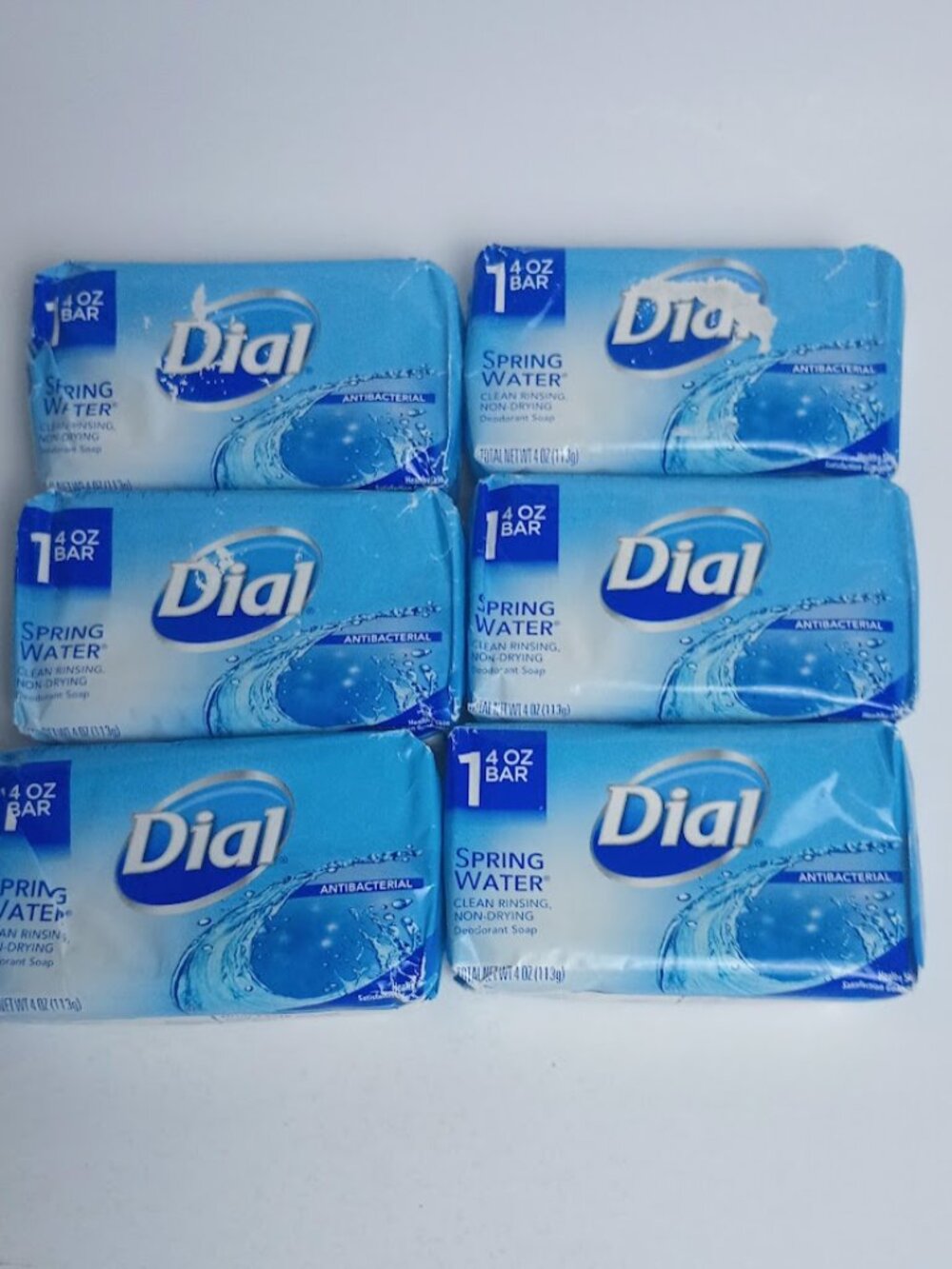 Dial Spring Water Antibacterial Soap 4oz Bars (Lot of‎ 6) Individually Wrapped